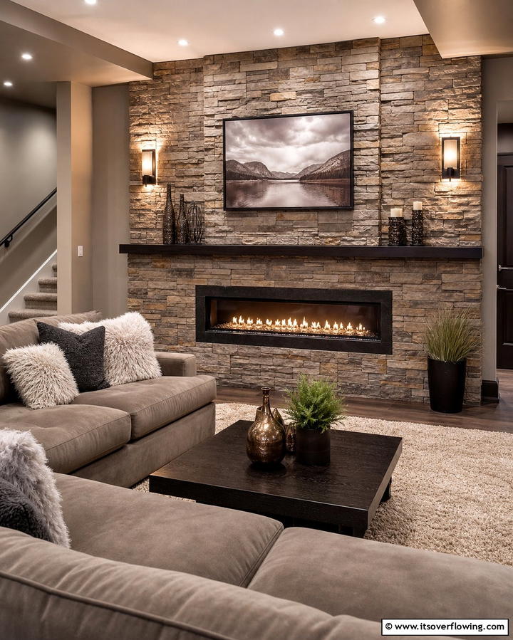 Stone Veneer Accent - 25 Basement Accent Wall Ideas to Transform Your Space