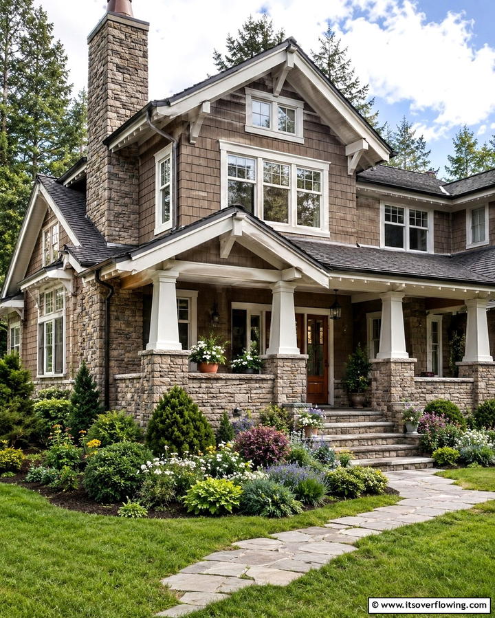 Stone Veneer Accents - 25 Craftsman Style House Exterior Ideas for Curb Appeal
