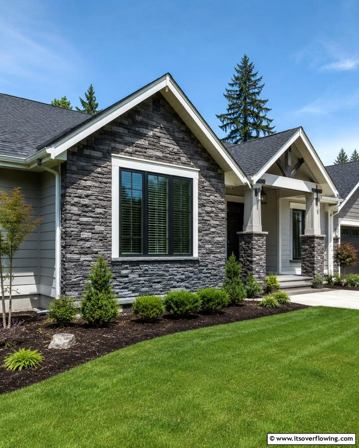 Stone Veneer Accents - 25 Ideas for Ranch-Style Home Exteriors
