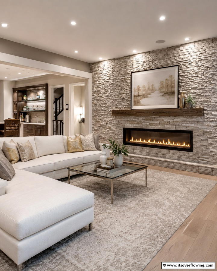 Stone Veneer Finish - 30 Basement Wall Design Ideas to Transform Your Space