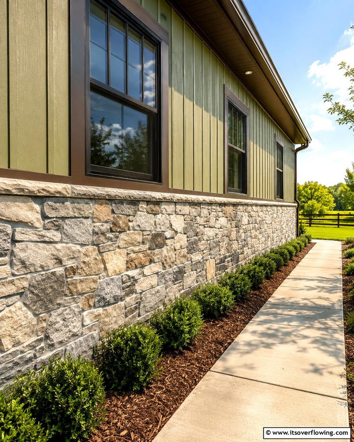 Stone Veneer Foundation Accents - 30 Pole Barn & Barndominium Exterior Designs for Rustic Charm