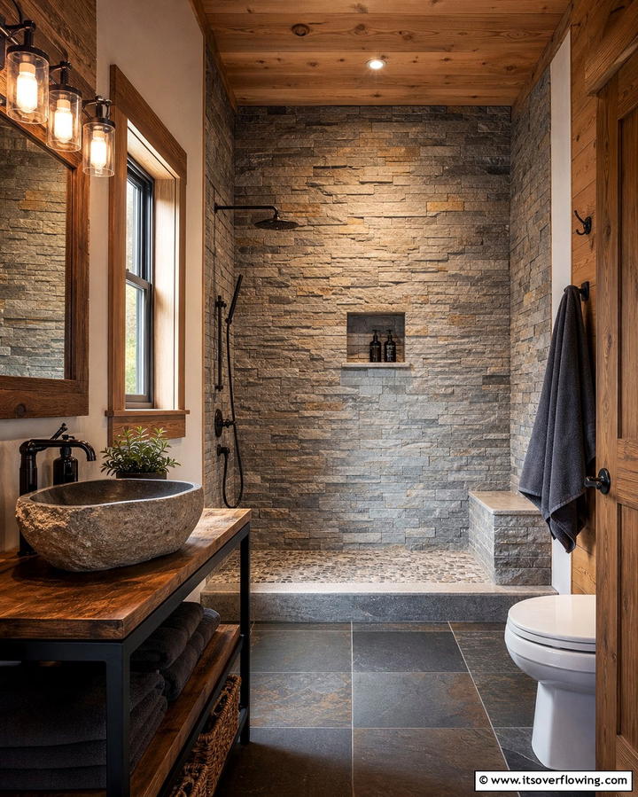 Stone Veneer Shower WallsExact - 25 Shower Wall Ideas to Elevate Your Bathroom Design