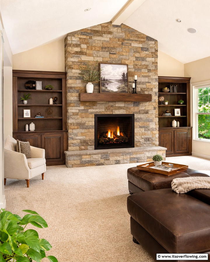 Stone Veneer Sophistication - 25 Fireplace Backsplash Ideas for a Stunning Focal Point