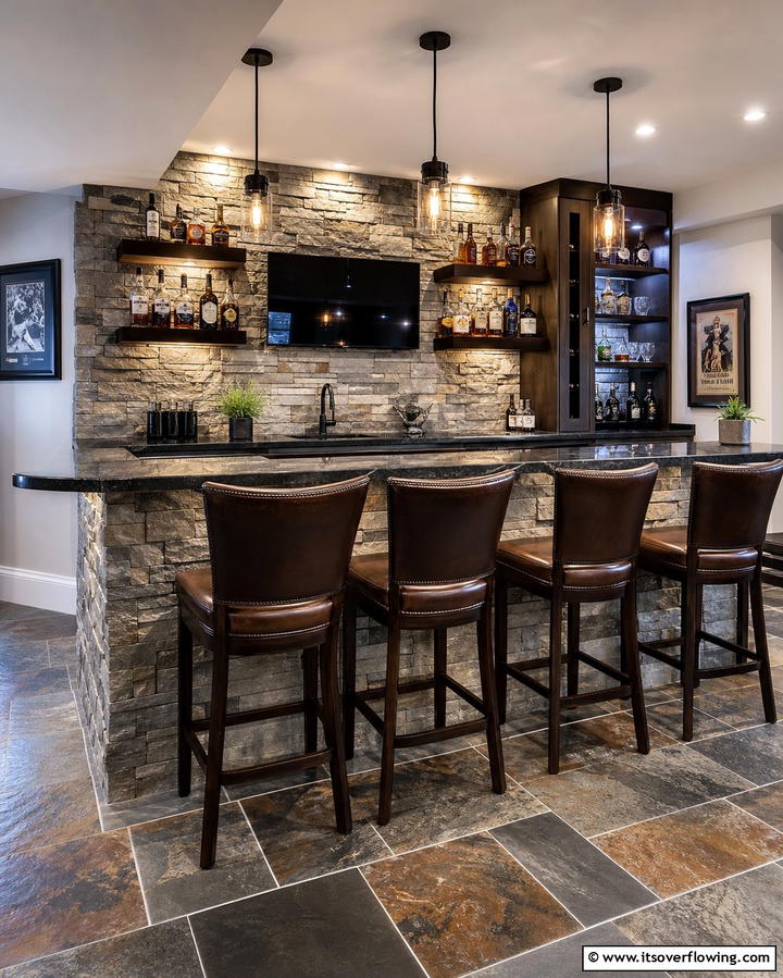 Stone Veneer for a Natural Look - 25 Basement Accent Wall Ideas to Transform Your Space