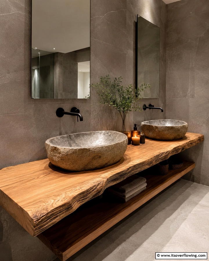 Stone Vessel Sinks - 25 Rustic Bathroom Ideas for a Cozy Feel