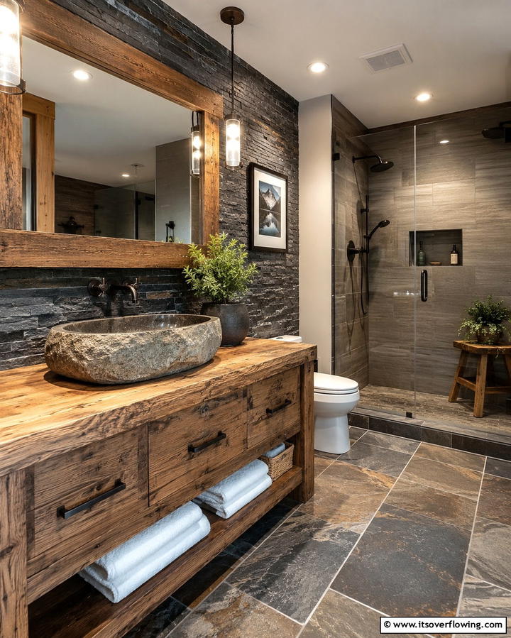 Stone Vessel Sinks for Rustic Charm - 25 Natural Bathroom Ideas for a Spa-Like Retreat at Home