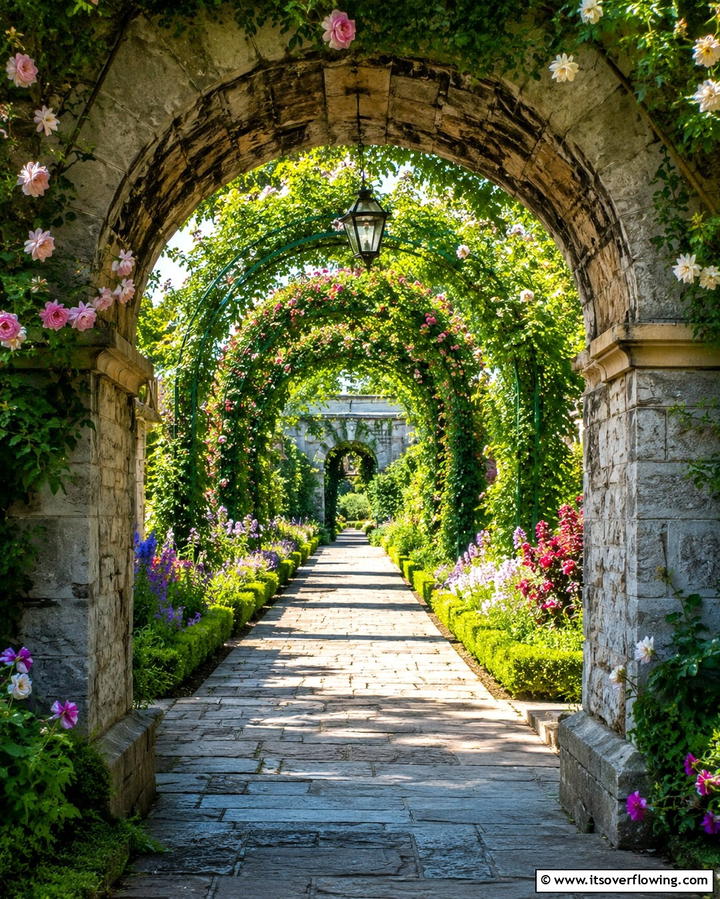 Stone Walkway with Archway Entrances - 20 Stone Walkway Ideas to Enhance Your Garden