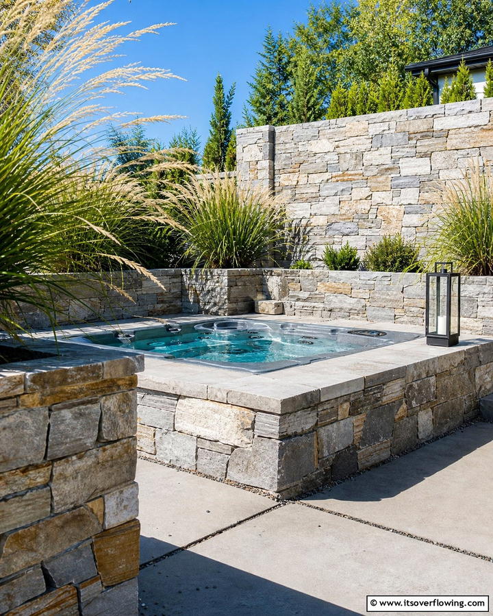 Stone Wall Surround - 25 Hot Tub Enclosure Ideas for Year-Round Relaxation