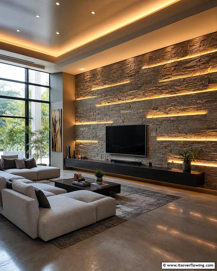 Stone Wall with Integrated Lighting - 30 Natural Stone Wall Ideas for Rustic Outdoor Landscapes