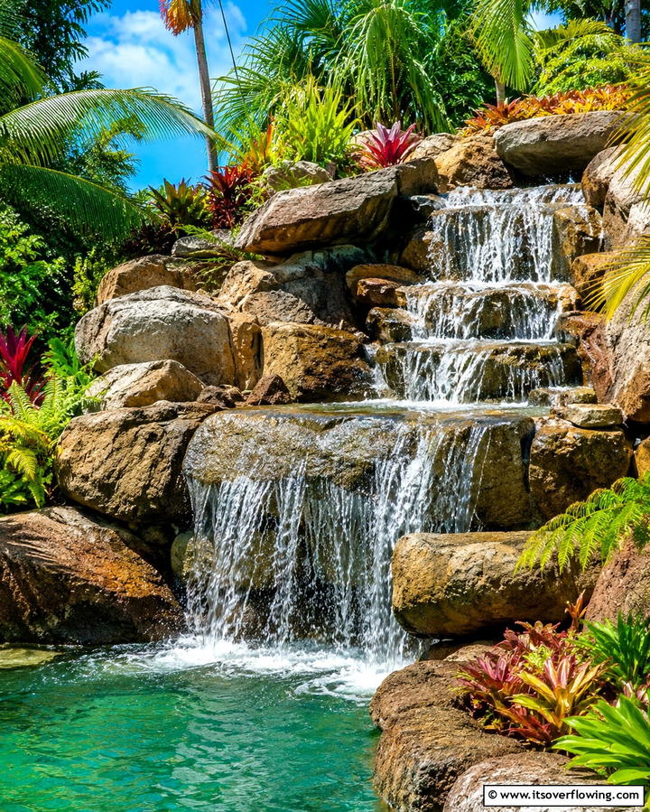 Stone Waterfalls for a Natural Touch - 25 Tropical Pool Landscaping Ideas for a Resort Feel