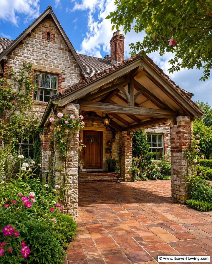 Stone and Brick Car Porch - 25 Car Porch Design Ideas for a Welcoming Entrance