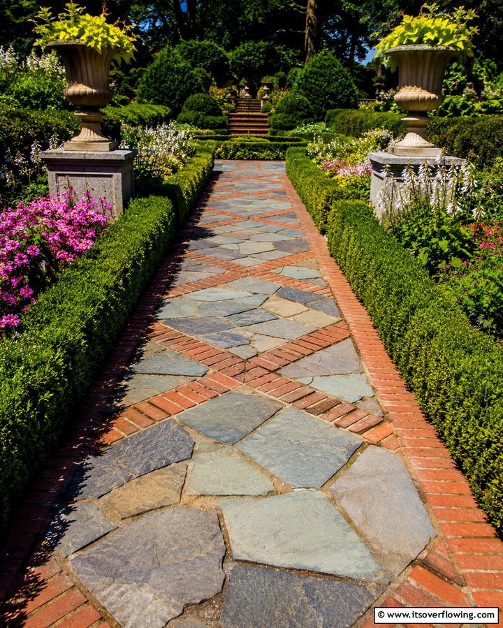 Stone and Brick Combination Walkway - 20 Stone Walkway Ideas to Enhance Your Garden