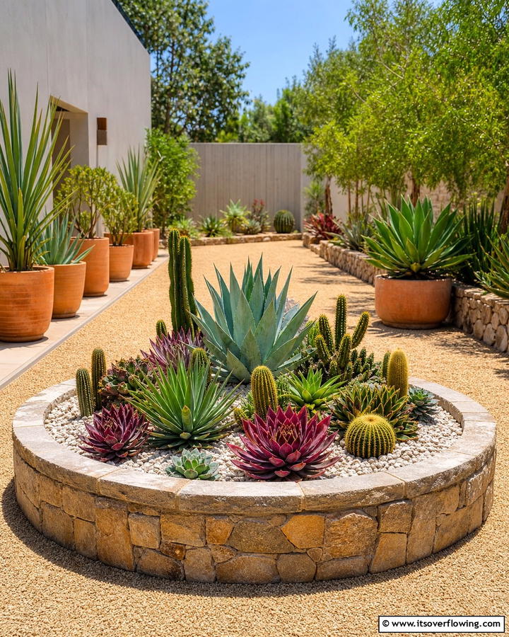 Stone and Gravel Round Garden Bed - 20 Round Garden Bed Ideas for Unique Landscapes