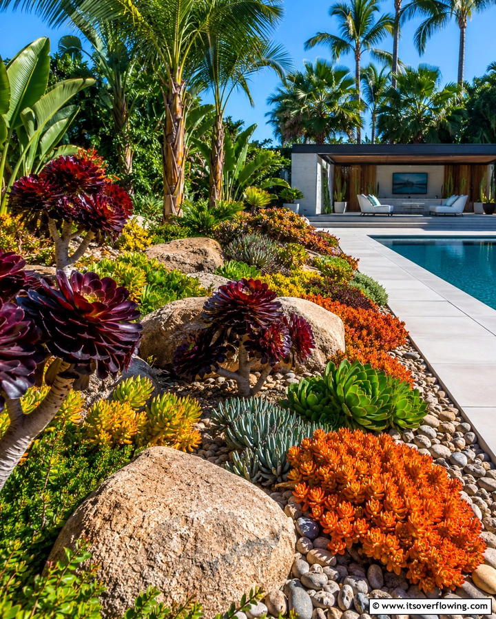 Stone and Gravel Succulent Bed - 30 Outdoor Succulent Container Ideas for Easy Gardening