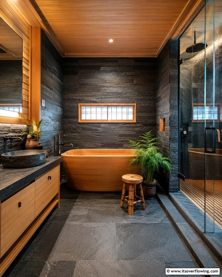 Stone and Wood Bathrooms - 25 Serene Japanese Interior Design Ideas for Your Home