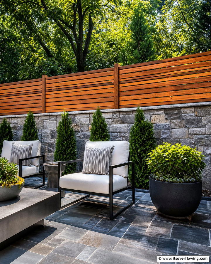 Stone and Wood Combination Fence - 25 Small Garden Fence Ideas for Your Outdoor Space
