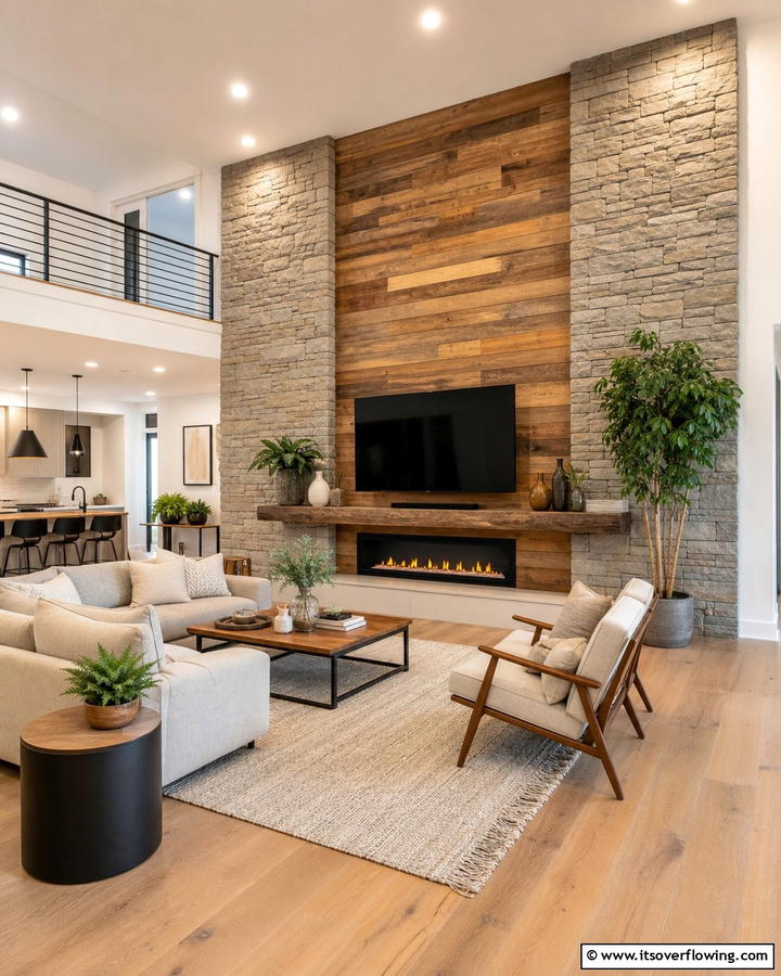 Stone and Wood Combo Wall - 30 Natural Stone Wall Ideas for Rustic Outdoor Landscapes