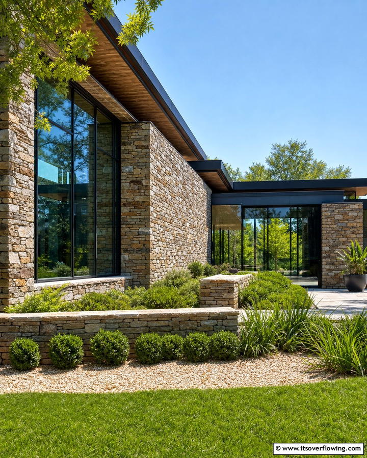 Stone or Brick Facades - 25 Mid-Century Modern Exterior Home Ideas for a Timeless Look