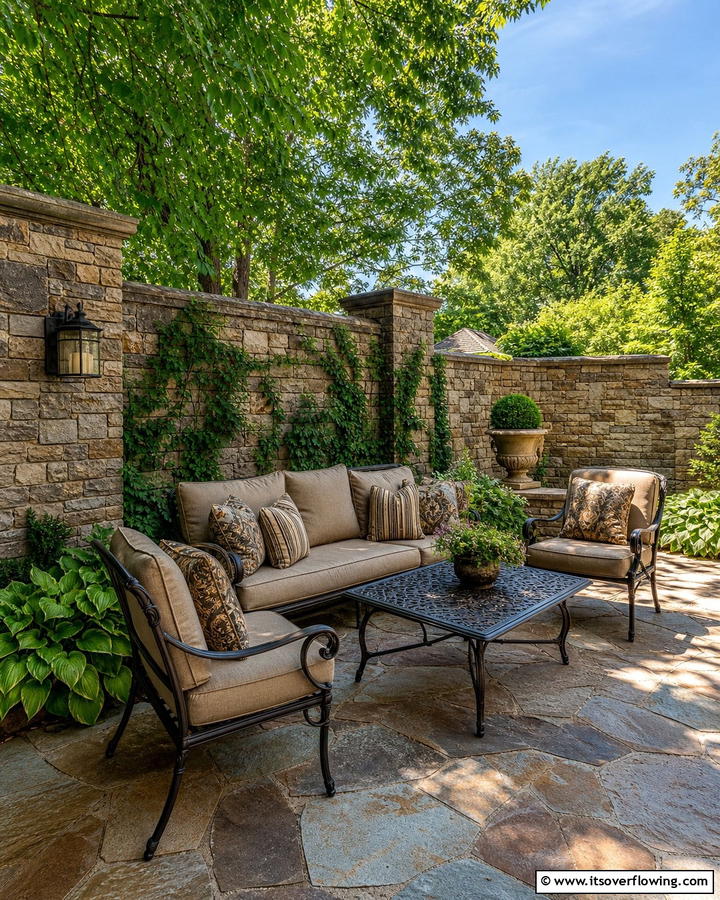 Stone or Brick Walls for Timeless Separation - 21 Patio Privacy Solutions for Secluded Outdoor Relaxation