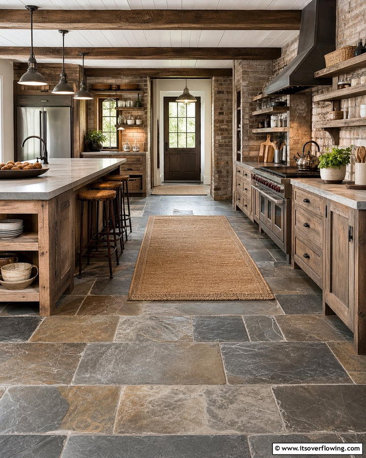 Stone or Concrete Flooring - 20 Primitive Kitchen Ideas for a Rustic Charm