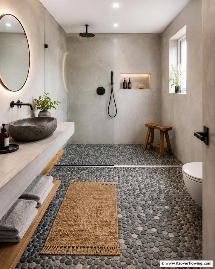 Stone or Pebble Flooring - 25 Spa-Like Bathroom Ideas for a Relaxing Retreat