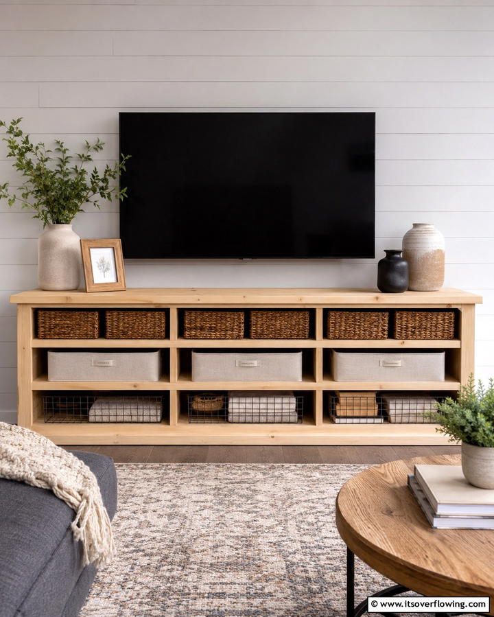Storage Baskets - 25 TV Console Decor Ideas to Elevate Your Living Room
