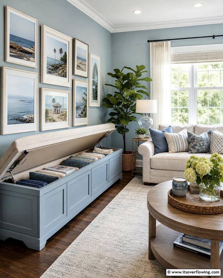 Storage Benches with Cushions - 30 Living Room Storage Ideas to Declutter Your Space