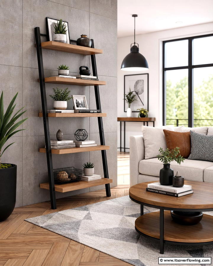 Storage Ladder Shelves - 30 Living Room Storage Ideas to Declutter Your Space