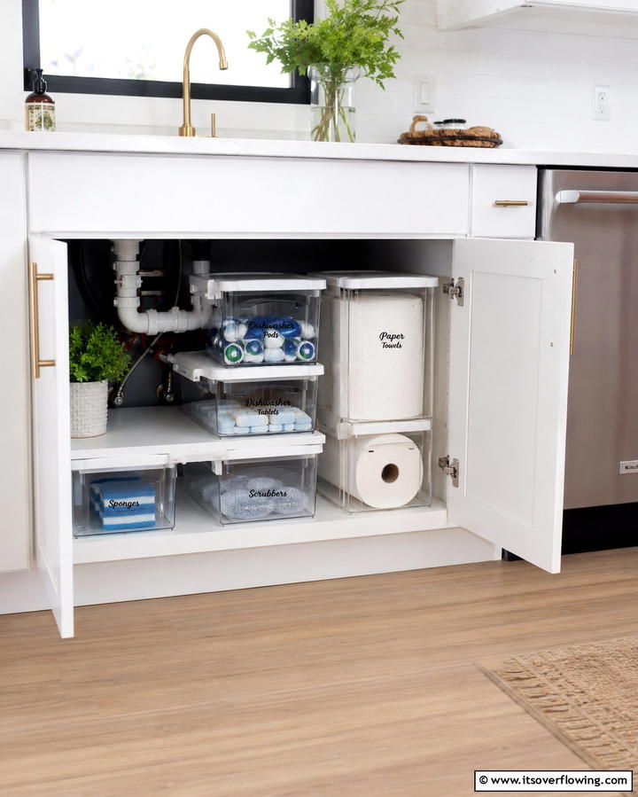 Store Bulk Items in Stackable Containers - 20 Kitchen Sink Organization Ideas to Maximize Space