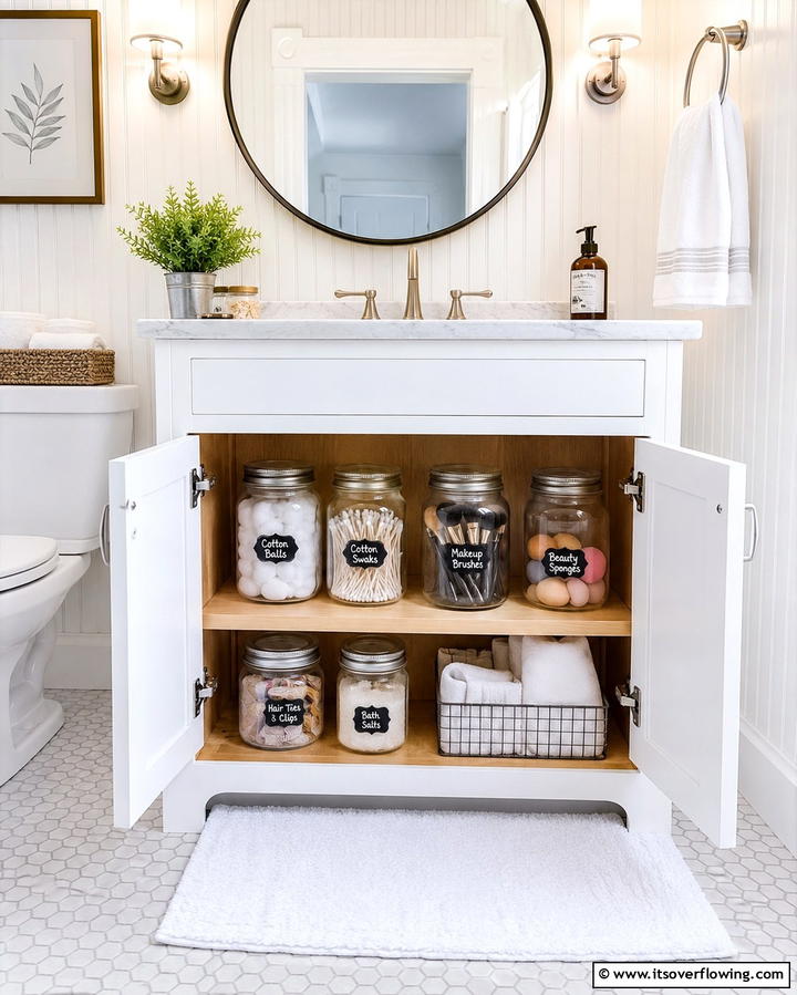 Store Items in Mason Jars - 25 Bathroom Cabinet Organization Ideas for a Clutter-Free Space