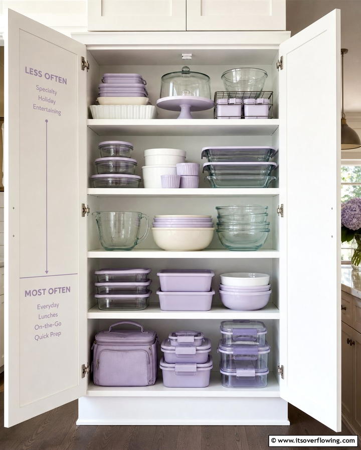Store by Frequency of Use - 25 Tupperware Organization Ideas for a Tidy Kitchen