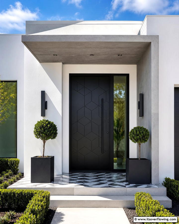 Streamlined Black with Geometric Patterns - 21 Black Front Door Ideas for Bold First Impressions