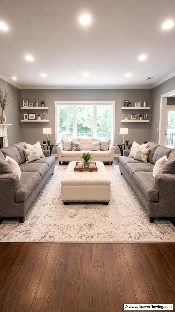 Streamlined Furniture Layout - 30 Grey and Cream Living Room Ideas- Neutral Elegance