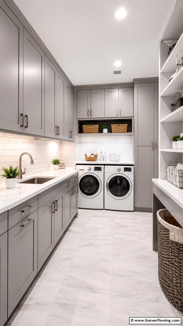Streamlined Laundry Room Efficiency - 30 Grey and White House Interior Ideas- Minimalist Elegance