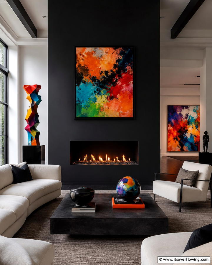 Striking Black Backdrop - 30 Bold Black Fireplace Ideas to Elevate Your Living Room