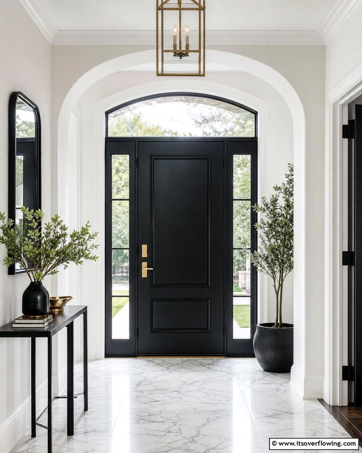Striking Black Front Door - 20 Black and White Entryway Design Ideas for a Chic Look