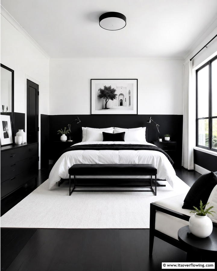 Striking Black and White Contrast - 30 Two-Tone Wall Paint Ideas to Elevate Your Interior Design