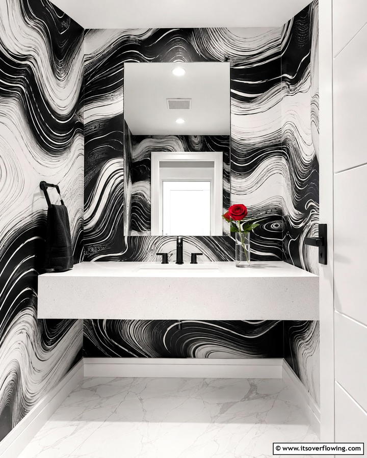 Striking Black and White Themes - 25 Powder Room Wallpaper Ideas to Elevate Your Space