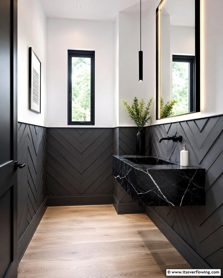 Striking Chevron Patterns - 25 Powder Room Wainscoting Ideas for a Chic Look