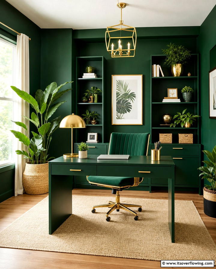 Striking Emerald Green Home Office - 25 Monochromatic Color Schemes for Rooms