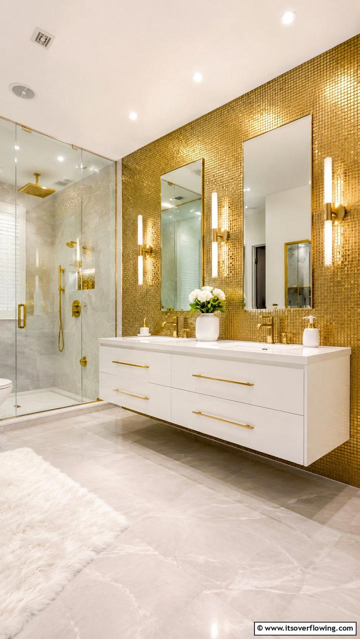 Striking Gold Tiles - 30 Gold Bathroom Ideas for Luxurious, Modern Spaces