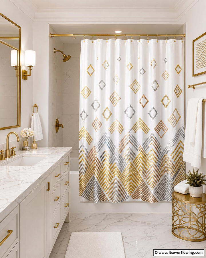 Striking Metallic Accents for Glamour - 25 Shower Curtain Ideas to Refresh Your Bathroom