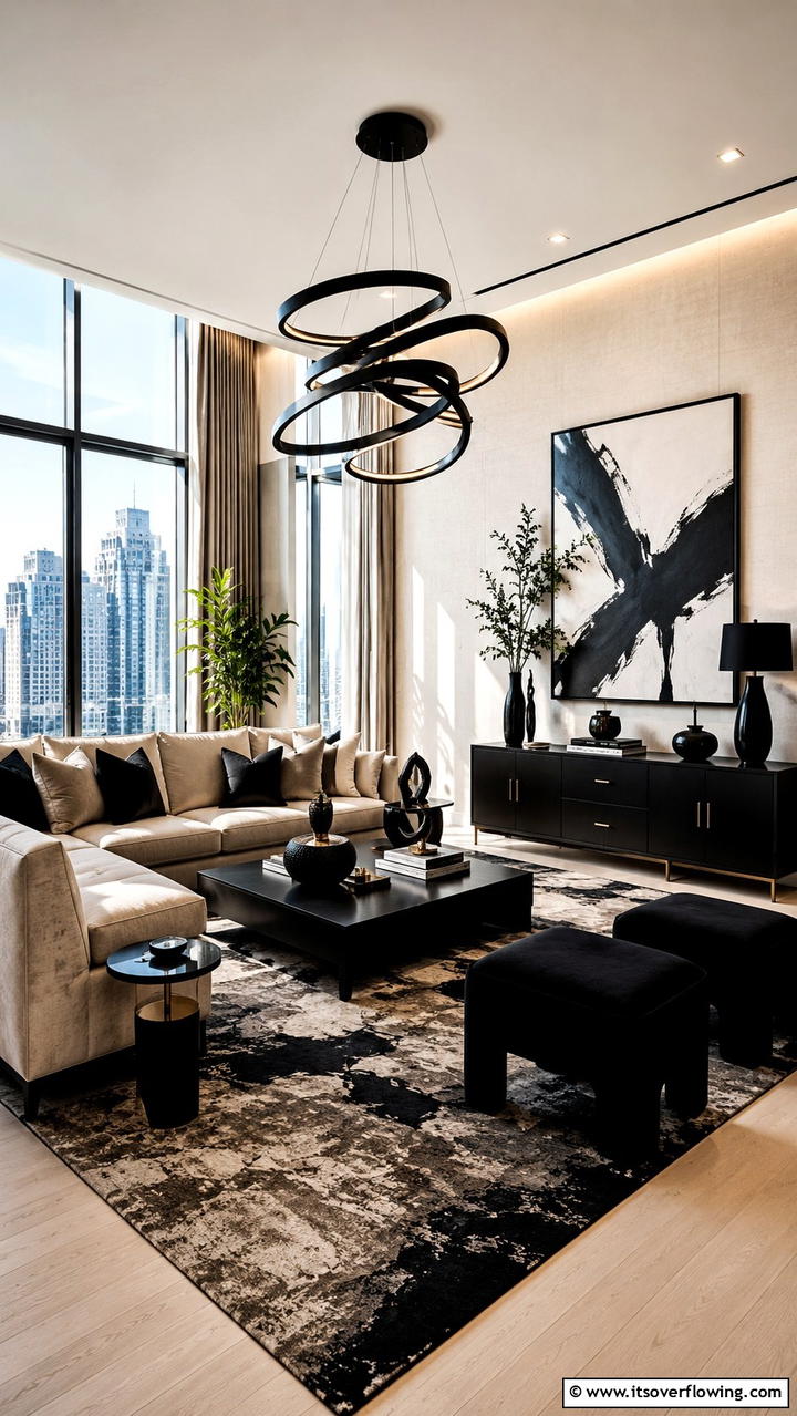 Striking Monochrome Decor - 30 Black & Beige Living Room Ideas for Modern Contrast