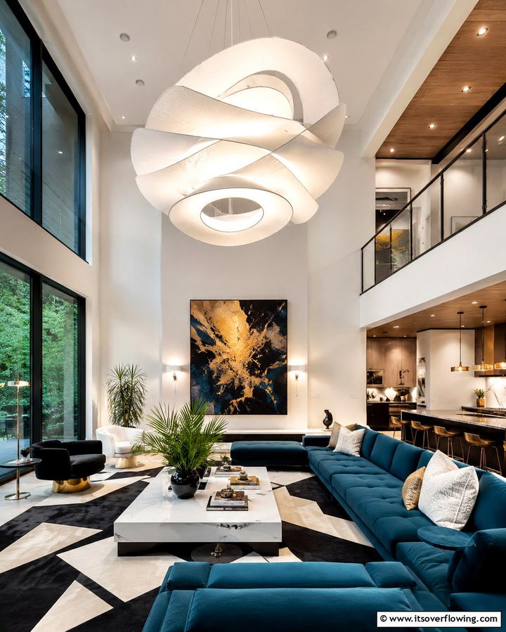 Striking Overhead Statements - 30 Living Room Ceiling Lighting Ideas- Elevate Your Space