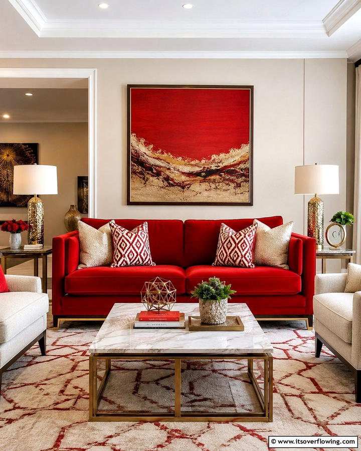 Striking Red Furniture Focal Point - 30 Red Living Room Ideas for Bold and Vibrant Spaces