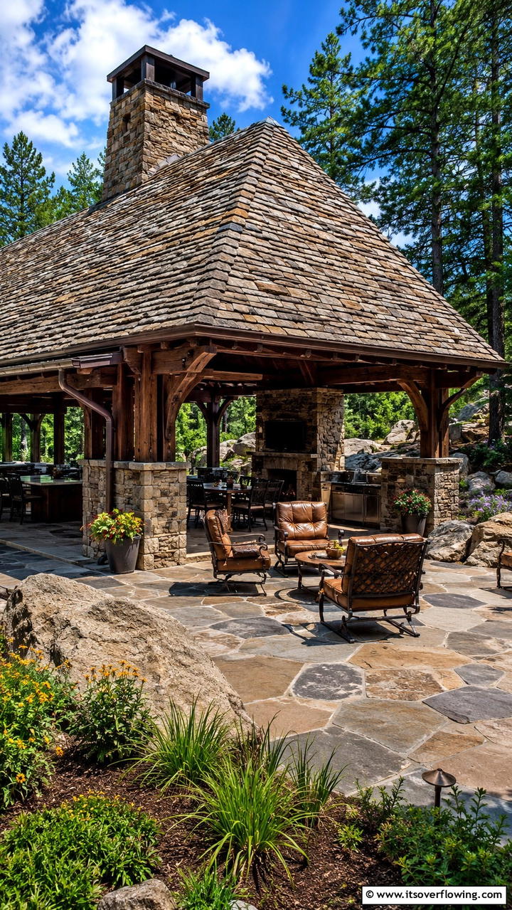 Striking Stone Cladding - 30 Deck Roof Ideas for Shaded Outdoor Living