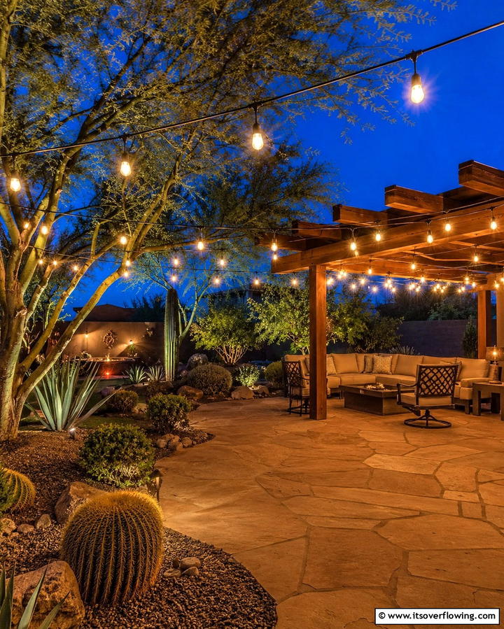 String Light Ambiance - 25 Arizona Backyard Ideas for Desert Landscapes