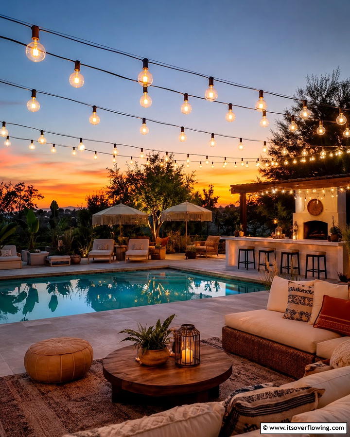 String Light Ambiance - 25 Pool Patio Ideas for a Relaxing Outdoor Space