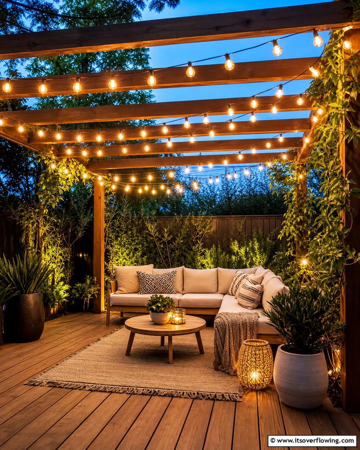 String Light Ambiance - 25 Small Deck Ideas to Maximize Your Outdoor Living Space