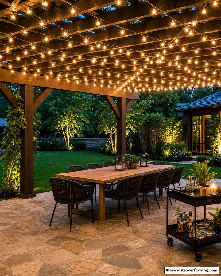 String Light Canopy - 25 Pergola Lighting Ideas to Illuminate Your Outdoor Space